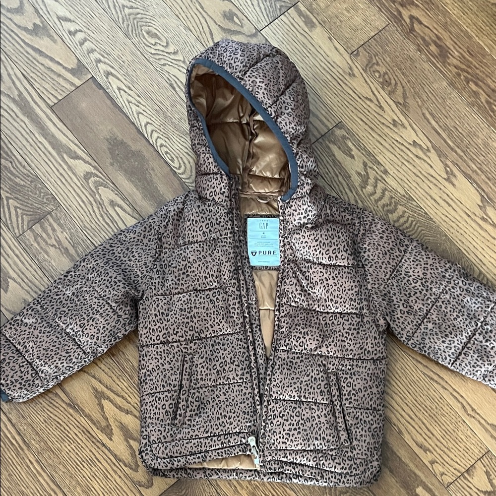GAP Kids Brown Leopard Puffer Jacket
